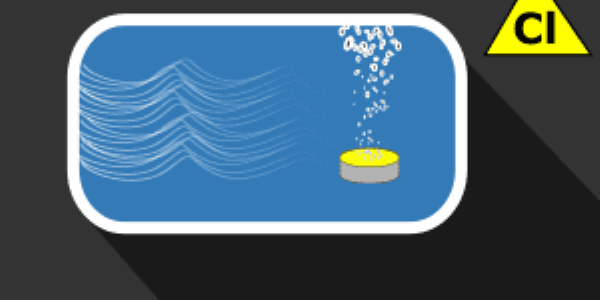 Grafik Sprudelnde Chlortablette, die sich im Pool auflöst