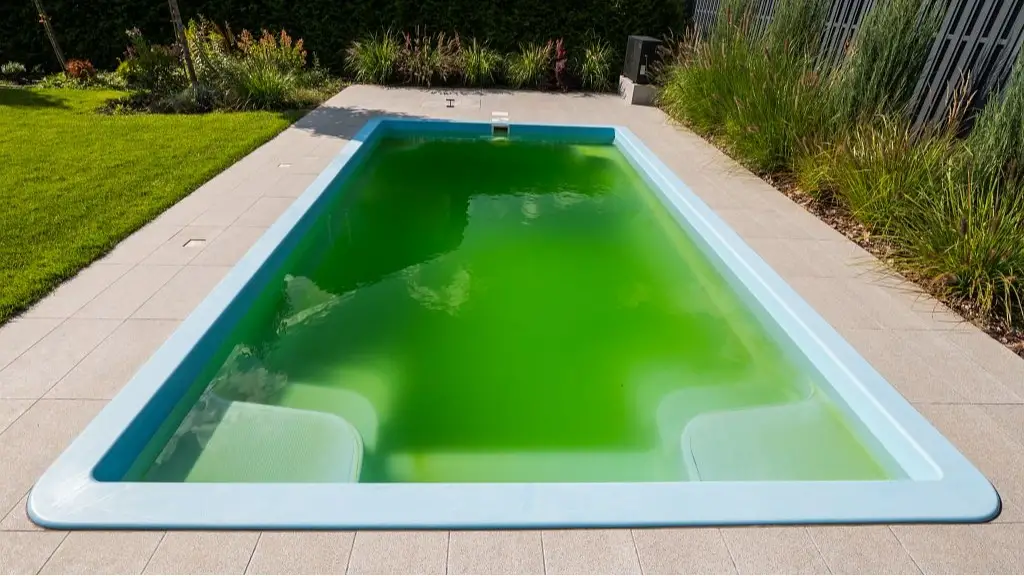 Verschmutzter Pool mit grünem Algenwasser